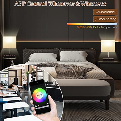 Smart RGB Dimmable Table Lamp Work with Alexa&APP&Remote Control, Bedside Desk Lamp with Charging Ports&Outlet&Phone Stand, Music Sync Nightstand Lamp for Bedroom Living Room Office Dorm,Bulb Included