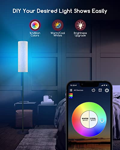 RGB Smart LED Floor Lamps for Living Room, Compatible with Alexa, Google Home, 69" Tall Modern Standing Lamp for Bedroom with Remote & WiFi APP Control, 2700k-6500k Corner Lamp with Linen Lampshade