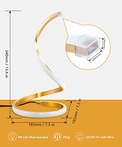 NUÜR Spiral LED Table Lamp, Modern 3 Colors Dimmable Desk Lamp with Minimalist Lighting Design & Touch Controller, Creative Stylish Smart Lamp for Bedroom, Office, Home (Gold)