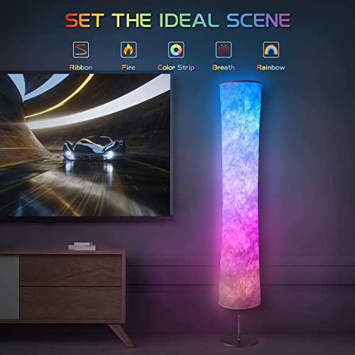 Torchlet Modern Floor Lamp, RGB Color Changing Led Smart Lamp Alexa APP Control with DIY Mode, Music Sync and White Fabric Shade, Standing Lamp for Living/Game Room Bedroom