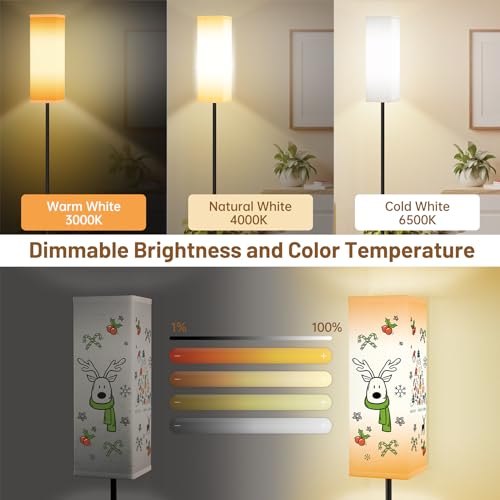 Smart RGB Floor Lamp for Living Room, Bedroom, Modern LED Standing Tall Lamp, WiFi Music Smart Corner Lamp with Remote Control, Dimmable, Compatible with Alexa and Google Home (2 lampshades)