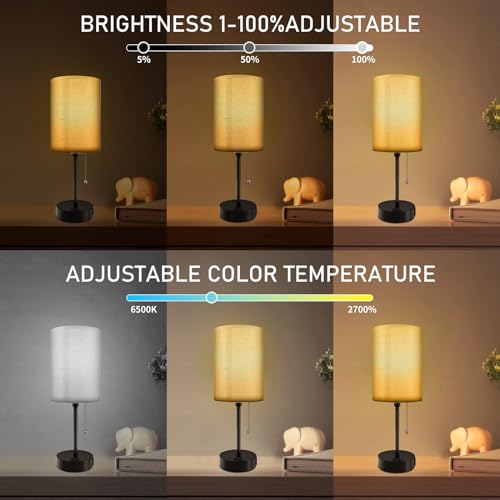JBZ Smart Bedside Table Lamp for Bedroom, WiFi Dimmable Reading Lamps for Kids with Alexa Google, 3 Color Temperatures and USB Charging, Pull Chain Switch and LED Bulb 9W, for Study Room Living Room