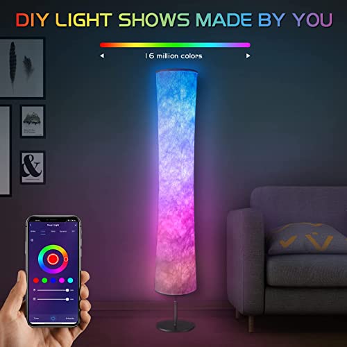 Torchlet Modern Floor Lamp, RGB Color Changing Led Smart Lamp Alexa APP Control with DIY Mode, Music Sync and White Fabric Shade, Standing Lamp for Living/Game Room Bedroom