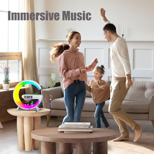 Treligate LED Table Lamp with Wireless Charger, Mini G Atmosphere Lamp with Bluetooth Speaker, Night Light Lamp Sunrise Alarm Clock, Smart Light Sound Machine for Bedroom【Mini Size 𝐆𝟔】