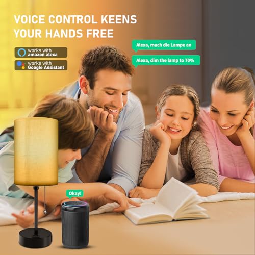JBZ Smart Bedside Table Lamp for Bedroom, WiFi Dimmable Reading Lamps for Kids with Alexa Google, 3 Color Temperatures and USB Charging, Pull Chain Switch and LED Bulb 9W, for Study Room Living Room