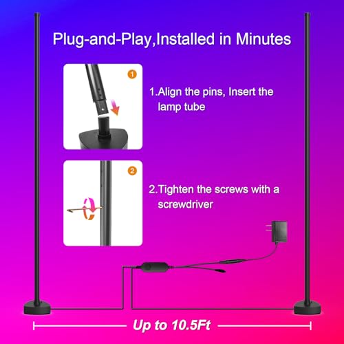 velted Corner Floor Lamp, Synced Dual Lights LED Control Floor Lamp RGB+ICW Light 56" Smart LED Corner Lamp App and Remote for Living Room Gaming Bedroom and Etc.(1 Pair)