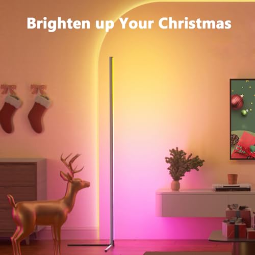 Buyya Smart LED Floor Lamp: 65 Inch RGB Corner Lamp 16 Million Colour Changing Corner Light Music Sync DIY Mode with APP/Remote Control Standing Lamps for Living Room Bedroom Decoration
