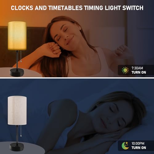 JBZ Smart Bedside Table Lamp for Bedroom, WiFi Dimmable Reading Lamps for Kids with Alexa Google, 3 Color Temperatures and USB Charging, Pull Chain Switch and LED Bulb 9W, for Study Room Living Room