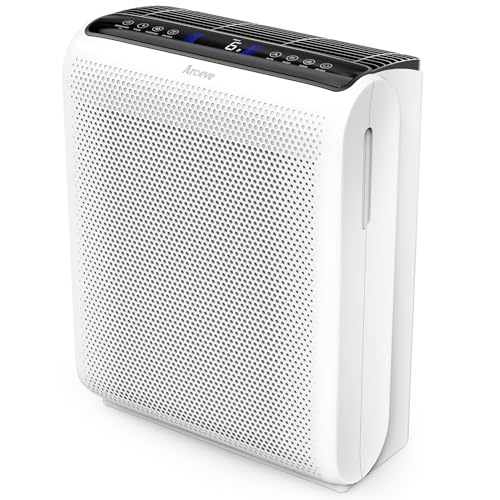 AROEVE Air Purifiers For Home Large Room Up to 1395 Sq Ft with Air Quality Sensors, Washable Filter, Filters Pet Dander, Pollen, Smoke, Dust for Bedroom Office, MK07 White