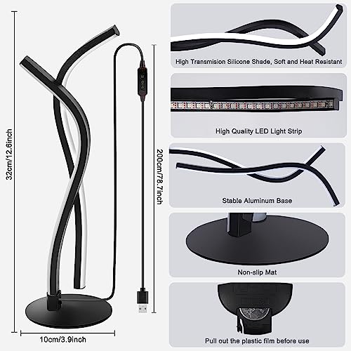 Wefomey LED Table Lamp, Modern Bedside Table Light, RGBW Warm White Multicolor Changing Dimmable Nightstand Lamp with Smart App Control and Remote, 5V USB Desk Lamp for Bedroom Living Room & Offi