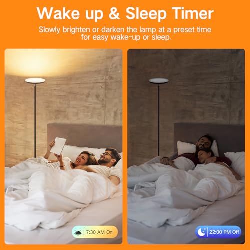 OUTON Smart LED Floor Lamp, 30W/3000LM Dimmable Bright Torchiere Sky Lamp Compatible with Alexa Google Home, WiFi Remote, Tall Standing Lamp with 4 Color Temperature for Living Room Bedroom Office