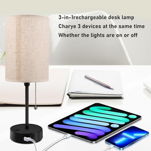 JBZ Smart Bedside Table Lamp for Bedroom, WiFi Dimmable Reading Lamps for Kids with Alexa Google, 3 Color Temperatures and USB Charging, Pull Chain Switch and LED Bulb 9W, for Study Room Living Room