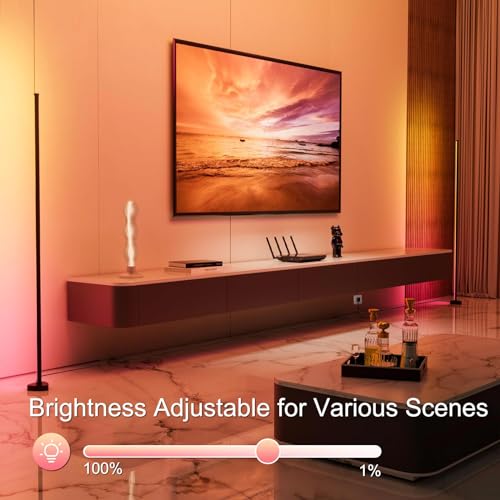 velted Corner Floor Lamp, Synced Dual Lights LED Control Floor Lamp RGB+ICW Light 56" Smart LED Corner Lamp App and Remote for Living Room Gaming Bedroom and Etc.(1 Pair)