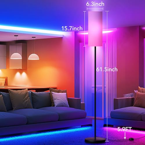 PARTPHONER Floor Lamps for Living Room with Matter Smart LED Light Bulb Work with Google Home/Alexa/Apple Home/SmartThings/Siri, Modern Standing Lamp Color Changing Light Bulb, Smart Home Integration