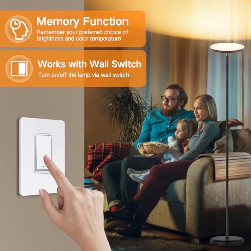 OUTON Smart LED Floor Lamp, 30W/3000LM Dimmable Bright Torchiere Sky Lamp Compatible with Alexa Google Home, WiFi Remote, Tall Standing Lamp with 4 Color Temperature for Living Room Bedroom Office