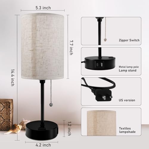 JBZ Smart Bedside Table Lamp for Bedroom, WiFi Dimmable Reading Lamps for Kids with Alexa Google, 3 Color Temperatures and USB Charging, Pull Chain Switch and LED Bulb 9W, for Study Room Living Room