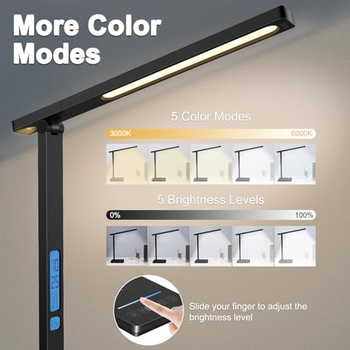 10 in 1 Smart Desk Lamp, Desk Table Lamp for Office, Eye-Caring Office Lamp with Night Light, Lamp for Desk with 10W Wireless Charger, Dimmable Touch Lamp for Home College Dorm Reading Study Work Room
