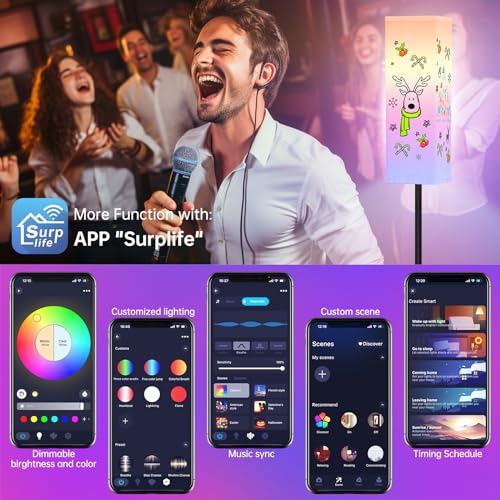 Smart RGB Floor Lamp for Living Room, Bedroom, Modern LED Standing Tall Lamp, WiFi Music Smart Corner Lamp with Remote Control, Dimmable, Compatible with Alexa and Google Home (2 lampshades)