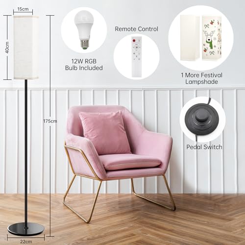 Smart RGB Floor Lamp for Living Room, Bedroom, Modern LED Standing Tall Lamp, WiFi Music Smart Corner Lamp with Remote Control, Dimmable, Compatible with Alexa and Google Home (2 lampshades)