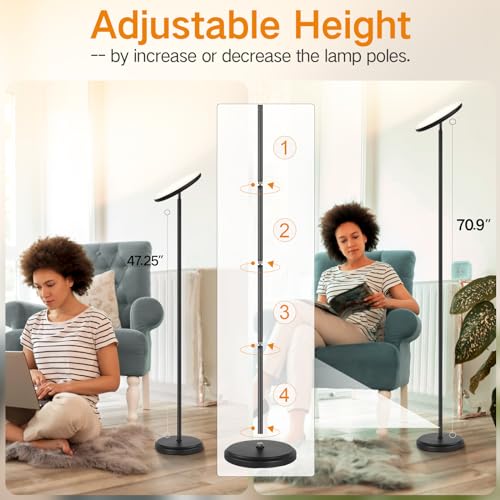 OUTON Smart LED Floor Lamp, 30W/3000LM Dimmable Bright Torchiere Sky Lamp Compatible with Alexa Google Home, WiFi Remote, Tall Standing Lamp with 4 Color Temperature for Living Room Bedroom Office