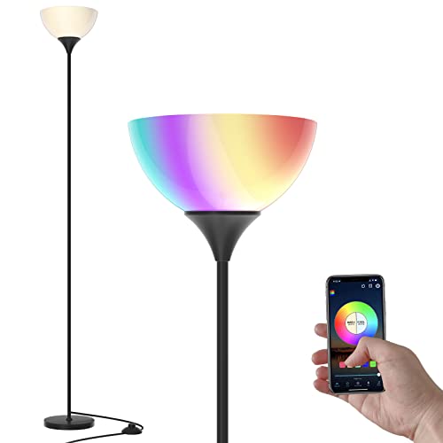 PESRAE Smart RGB Floor Lamp Work with Alexa, Google Assistant WiFi App, Modern Color Changing Floor Lamp, Dimmable Corner Floor Lamp for Living Room, Bedroom and Play Room (without Remote Control)