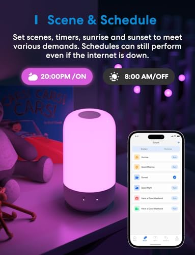 meross Smart Table Lamp for Bedroom, Bedside Lamp Support Apple Homekit and Alexa,Tunable White & Multi-Color, WiFi LED Nightstand Lamp,Touch Control, Voice and APP Control