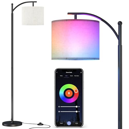 SUNMORY ARC Floor lamp, Smart APP Remote Control Standing floor lamp with RGB Bulb, Tall Lamp with Hanging Lampshade, Dimmable Floor Lamp, Modern Floor Lamps for Living Room, Bedroom, Office