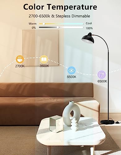 YHW Living Room Floor Lamp Smart Compatible with Alexa&Google, RGB 2700-6500k CCT Dimmable Color Changing for Bedroom Office. (Classic)