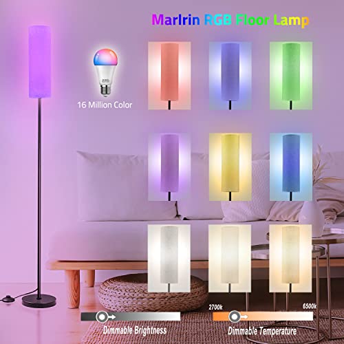 Floor Lamps for Living Room Smart LED Modern Tall Light Standing Lamp Compatible with Alexa & Google Home, Corner Lamp with Linen Lampshade for Bedroom Remote & WiFi APP Control Stepless Dimmable