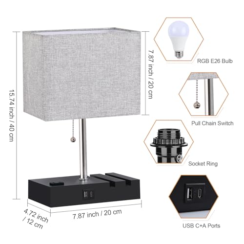 NEWREACH RGB Smart Table Lamp with Remote Control - Alexa Lamp for Bedroom with Voice & APP Control & Music Sync, Dimmable Nightstand Lamp with Charging Station for LIving Room, Alexa Bulb Included
