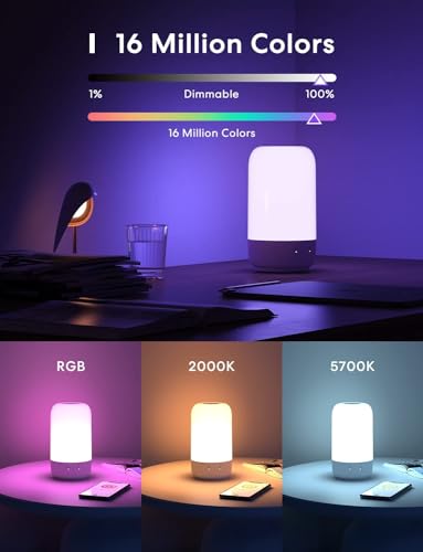 meross Smart Table Lamp for Bedroom, Bedside Lamp Support Apple Homekit and Alexa,Tunable White & Multi-Color, WiFi LED Nightstand Lamp,Touch Control, Voice and APP Control
