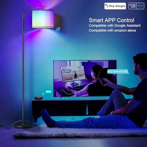 SUNMORY ARC Floor lamp, Smart APP Remote Control Standing floor lamp with RGB Bulb, Tall Lamp with Hanging Lampshade, Dimmable Floor Lamp, Modern Floor Lamps for Living Room, Bedroom, Office