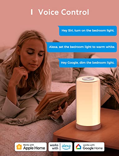 meross Smart Table Lamp, Bedside Lamp, Compatible with Apple HomeKit, Siri, Amazon Alexa and SmartThings, Tunable White and Multi-Color, Touch Control, Voice and App Control