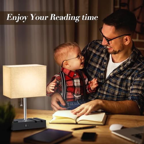 NEWREACH RGB Smart Table Lamp with Remote Control - Alexa Lamp for Bedroom with Voice & APP Control & Music Sync, Dimmable Nightstand Lamp with Charging Station for LIving Room, Alexa Bulb Included