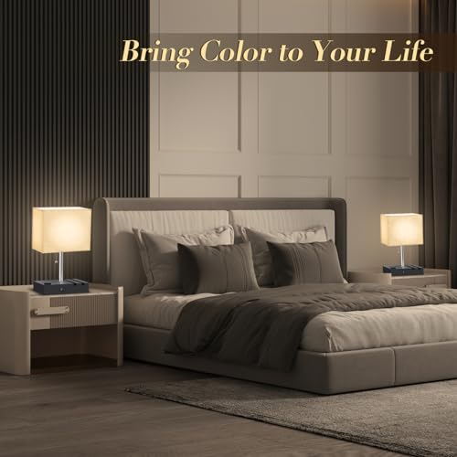 NEWREACH RGB Smart Table Lamp with Remote Control - Alexa Lamp for Bedroom with Voice & APP Control & Music Sync, Dimmable Nightstand Lamp with Charging Station for LIving Room, Alexa Bulb Included