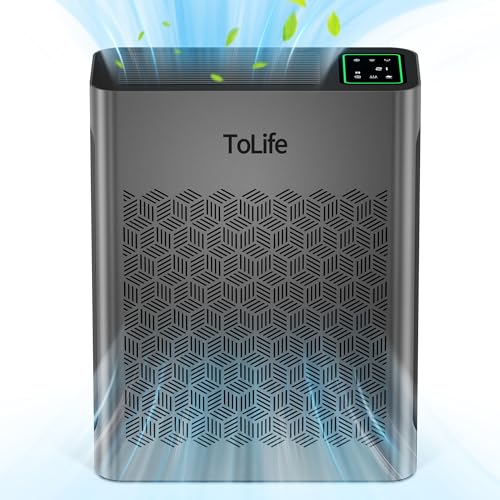 ToLife Air Purifiers for Home Large Room Up to 1095 Ft² with PM 2.5 Display Air Quality Sensor, Auto Mode, Timer, HEPA Air Purifier for Bedroom Filters Smoke, Pollen, Pet Dander, Allergies, Grey…