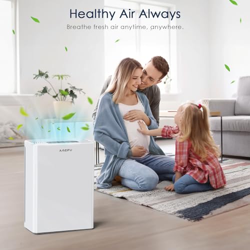 AMEIFU Air Purifiers for Home Large Room up to 1740sq.ft, H13 True Hepa Air Purifiers for Pets Hair, Dander, Smoke, Pollen, 3 Fan Speeds, 5 Timer Air Cleaner