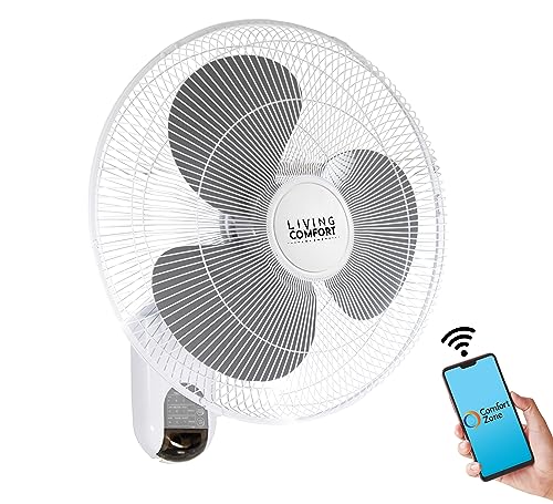 Comfort Zone Living Comfort Smart WiFi Wall Mount Fan with Timer and Adjustable Tilt, 16 inch, 3 Speed, Sleep Mode, All-Metal Grille, Full App Control, Ideal for Home, Bedroom & Office, LC16WS