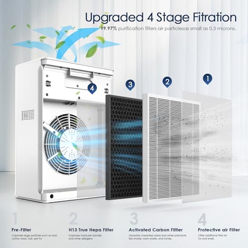 AMEIFU Air Purifiers for Home Large Room up to 1740sq.ft, H13 True Hepa Air Purifiers for Pets Hair, Dander, Smoke, Pollen, 3 Fan Speeds, 5 Timer Air Cleaner