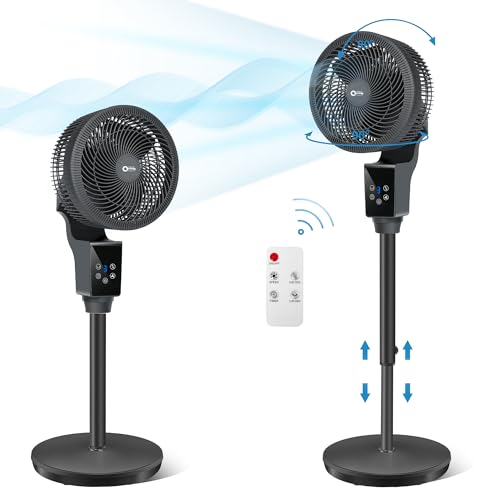 QTREE intelligence Oscillating Pedestal Fan, 43.3inch Adjustable Height Standing Fan, 360° Air Circulator Fan,3 Modes, Smart Remote Control for Home, Office, Playroom,Living Room(Grey)