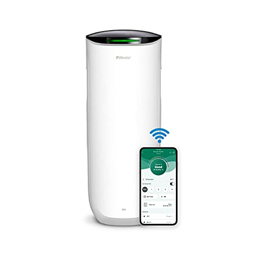 Filtrete Smart Air Purifier & Air Quality Monitor for Large Rooms, up to 310 sqft, Alexa enabled, Wi-Fi Simple Setup, True HEPA Filter for Allergens, Dust, Bacteria, & Viruses, Alexa smart reorders