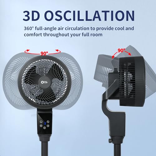 QTREE intelligence Oscillating Pedestal Fan, 43.3inch Adjustable Height Standing Fan, 360° Air Circulator Fan,3 Modes, Smart Remote Control for Home, Office, Playroom,Living Room(Grey)