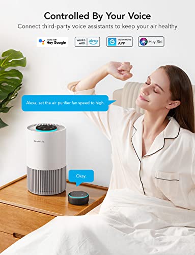 GoveeLife Smart Air Purifiers for Bedroom, with WiFi Alexa Control, HEPA 24dB Quiet Air Purifier with Fragrance Sponge, RGB Night Light, for Pet Dander, Allergies, Smoke, Office and Desktop, White