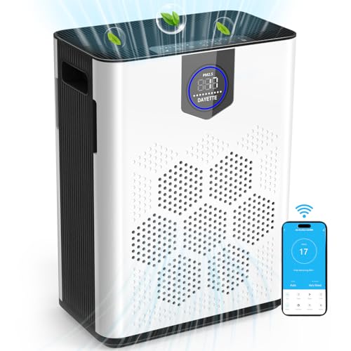 DAYETTE Smart WIFI Air Purifiers for Home Large Room, H14 True HEPA Filter up to 3000 Sq Ft, Double-sided Air Inlet with App Alexa Control for Pet Hair, Odors, Pollen, Smoke, 4 Speeds, 2 Modes, Timer