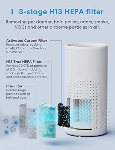 meross Smart WiFi Air Purifier for Home Supports Apple HomeKit, Alexa, Google Home and SmartThings, H13 True HEPA Filter 24dB Quiet Air Purifier, Pets, Smoke, Dust, Pollen, 2.4G Only