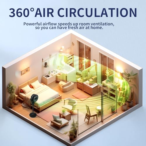 QTREE intelligence Oscillating Pedestal Fan, 43.3inch Adjustable Height Standing Fan, 360° Air Circulator Fan,3 Modes, Smart Remote Control for Home, Office, Playroom,Living Room(Grey)