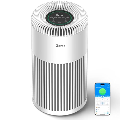 Govee Smart Air Purifier for Home Large Room Up to 1837 sq.ft.with Washable Filter, Integrated PM 2.5 Air Quality Sensor,WiFi, H13 True HEPA Air Purifier for Smoke, Wildfire, Pet Hair,24dB, White