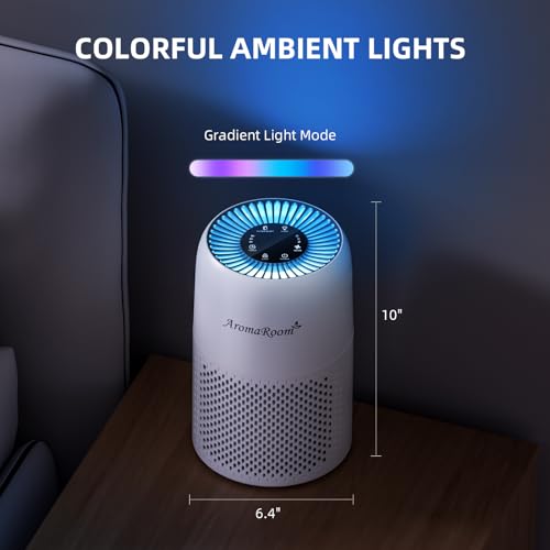 AromaRoom Air Purifiers for Bedroom, H13 HEPA Air Purifier for Home with Fragrance Sponge, Portable Air Cleaner for Smoke, Allergies, Pet Hair Dander, Odor, Dust, RGB Night Light, AP100-A (White)