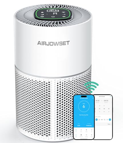 Smart Wi-Fi Air Purifier, AIRJOWSET H13 True HEPA Filter, Air Purifiers for Home Large Room up to 1290 Ft², Air Purifier for Bedroom with PM 2.5 Display for Pet Odor,Dust,Smoke,Wildfire (White)