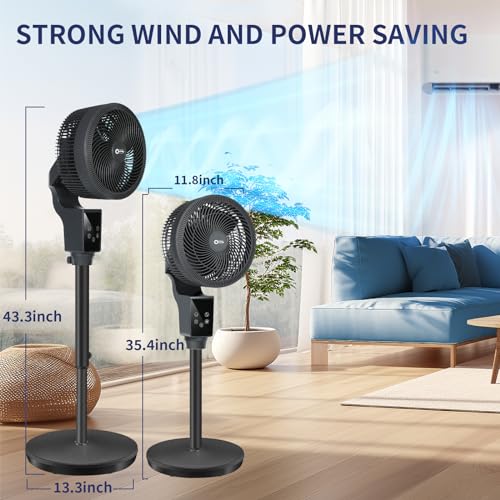 QTREE intelligence Oscillating Pedestal Fan, 43.3inch Adjustable Height Standing Fan, 360° Air Circulator Fan,3 Modes, Smart Remote Control for Home, Office, Playroom,Living Room(Grey)
